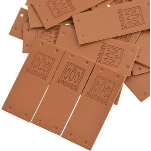 24PCS/pack Handmade Letter Leather Tags Label DIY Patchwork Garment Bags Decoration Tag Sewing Crafts Supplies