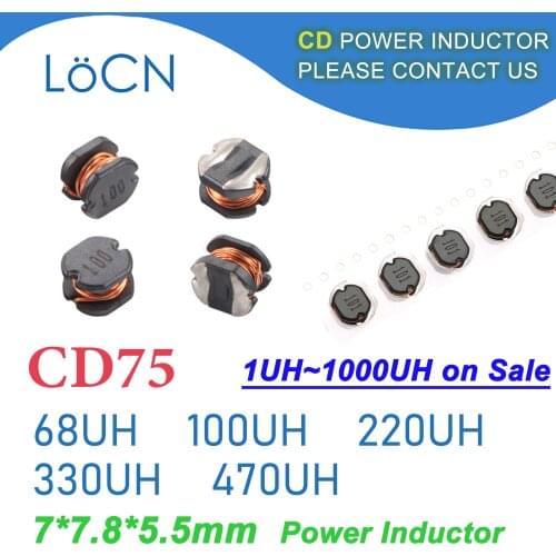 500Pcs 1000Pcs CD75 SMD Power Inductor 68UH 100UH 220UH 330UH 470UH Patch Inductors High Quality 1UH ~ 470UH 7x7.8x5.5mm