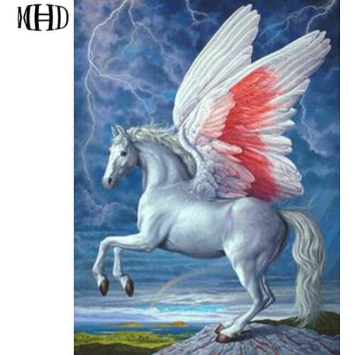 5D DIY Diamond Painting Wings Horse Full & Round 3D Diamond Embroidery Animal Crystal Mosaic Diamond Cross Stitch Stickers