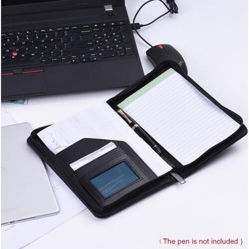 A5 PU Leather Portable Business Portfolio Padfolio Folder Document Case Organizer with Business Card Holder Memo Note Pad