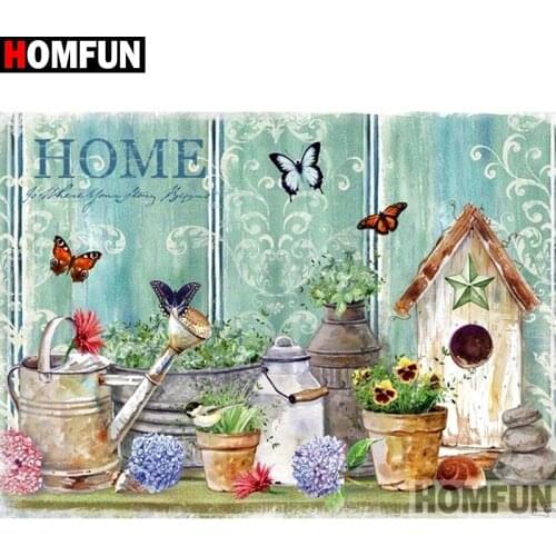 HOMFUN DIY 5D Diamond Painting Full Square/Round "Bird house flower"Diamond Embroidery Cross Stitch Picture Of Rhinestone A12825