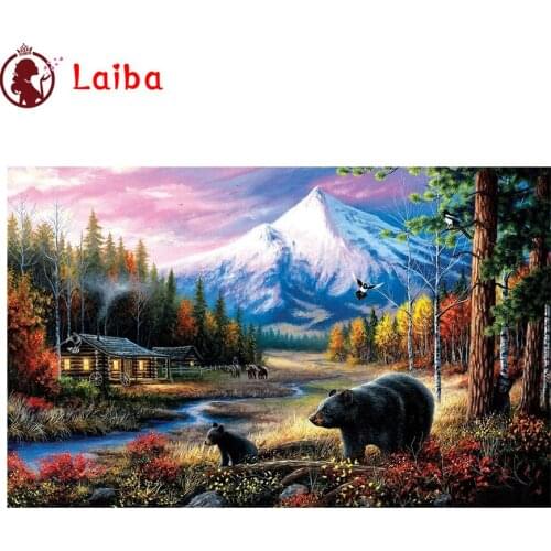 Diamond Embroidery Natural scenery, forest animal bear Diamond Painting Full Square round drill Mosaic Cross Stitch Wall Art