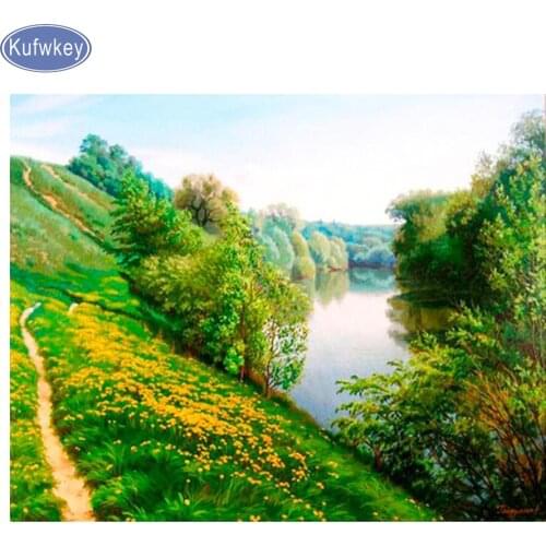 Kufwkey large full drill river path diamond painting 3D Embroidery diamond Cross Stitch Mosaic Rhinestone painting Puzzle decor