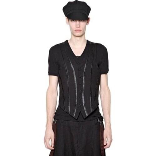 New Mens clothing GD Summer Loose pants culottes wide leg pants Ankle length trousers Stage singer costumes