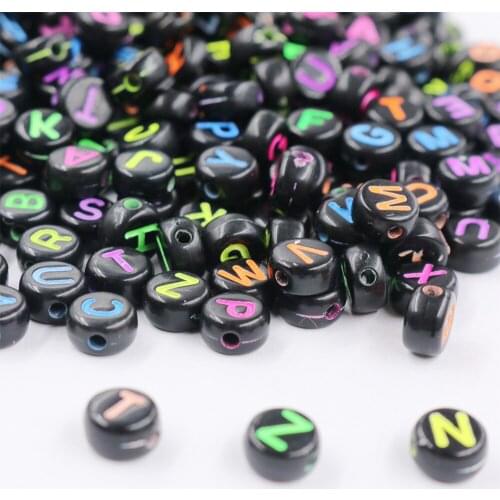 Potosala 100Pcs 4*7mm Acrylic Letter Beads Round Black Fluorescent Alphabet Loose Spacer Beads For DIY Bracelet Jewelry Making