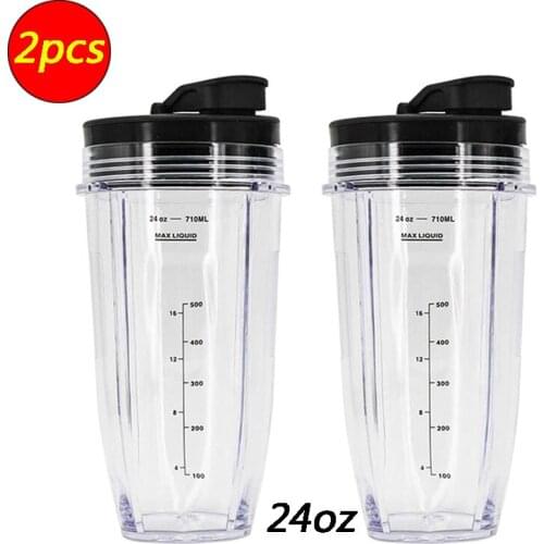 2 pcs Nutri Ninja 24-Ounce Cup with Sip N Seal Lidsfor Blenders Durable Good Seal Ring Keep Fresh Sport Plastic Bottle Parts