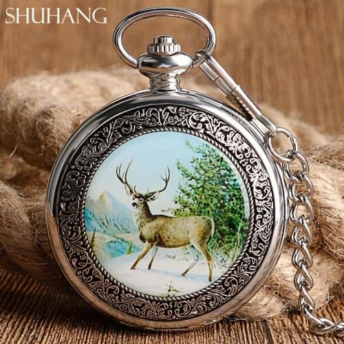 SHUHANG Elegant Mechanical Watch for Men Women Moose Elk Deer Style Nurse Pendant Hand Winding Pocket Watch with FOB Chain 2017