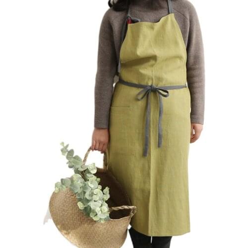 Apron cotton linen large size loose home kitchen apron sleeveless pure color household high-grade apron kitchen apron
