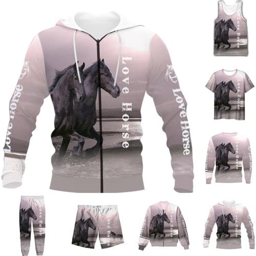 New Fashion 3D Full Print Love Horses T-shirt/Sweatshirt/Hoodies/Zip Hoodies/Thin Jacket/Pants Four Seasons Casual Suit