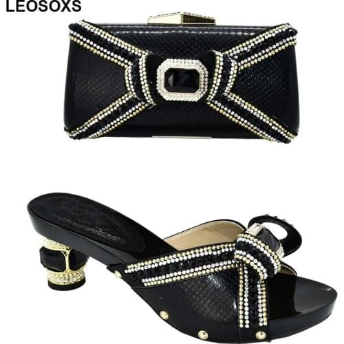 2020 African Wedding Shoes and Bag Set Decorated with Rhinestone Luxury Shoes Women Designers Italian Shoe and Bag Set for Party