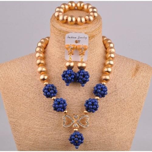 Royal Blue African Beads Necklace Set Nigeria Bride Wedding Jewelry Sets