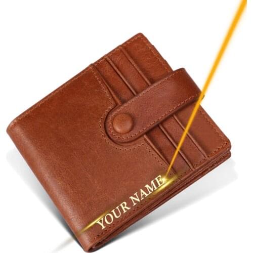 Free Name Engraving Short Cow Genuine Leather Men Wallet Coin Pocket Card Holder Purse Hasp Male Wallets Customized Dropshipping