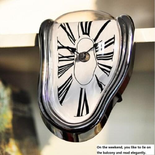 Creative home seat twisted clock melting Roman numeral table corner decoration clock retro wall space clock