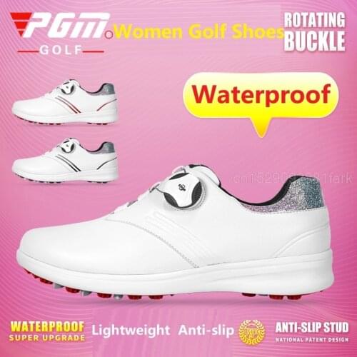 Pgm Golf Shoes Women Waterproof Sports Shoes Knobs Buckle Sneakers Girl Lightweight Breathable Anti-Slip Trainers Sequins