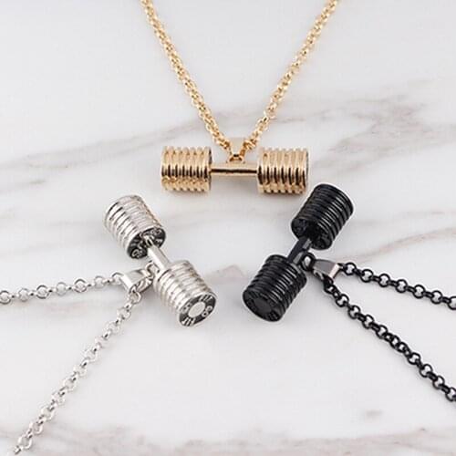 Dumbbell Pendant Necklace Bodybuilding Gym Fitness Barbell Necklace For Men Women Sport Boho Jewelry