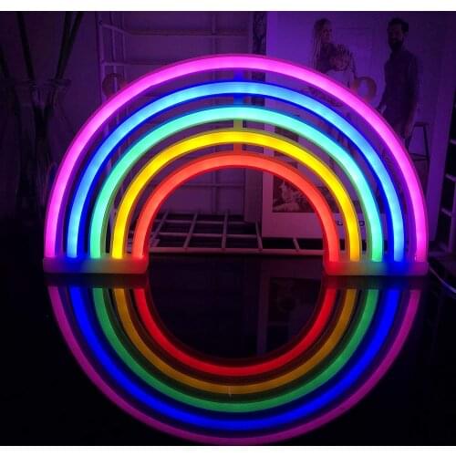 Cute LED Rainbow Neon Light Rainbow Sign Bedroom Night Lamp Bar Wall Wedding Party Decor Lamp Wall Decor for Kids Bedroom