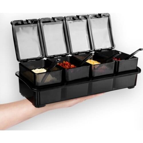 Multifunction Spoon 4-compartment Spice Box Storage Container Salt Pepper Spray Sugar Seasoning Tank Kitchen Accessories LA178