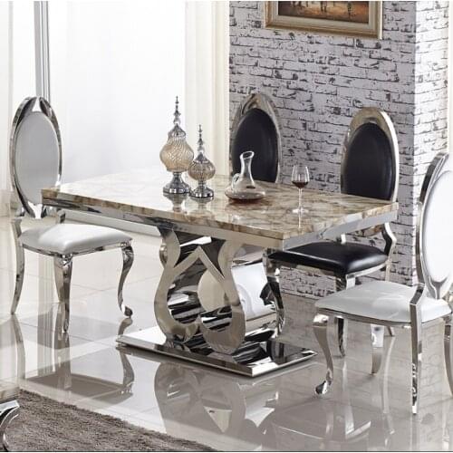 Fashionable stainless steel marble dining table simple modern dining table small flat rectangular dining table for 6 people