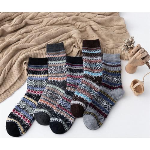 5 Pairs Winter and Autumn Harajuku Women and men Wool Socks Thermal Thicken Ethnic Style Warmer Cashmere Women Casual Socks