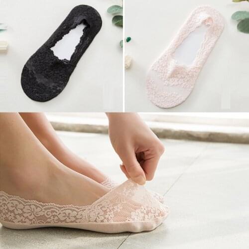 Summer Socks Women Sexy Lace Mesh Fishnet Socks Flower Antiskid Invisible Short Sox Girls Cool Transparent Stretch Ankle Socks