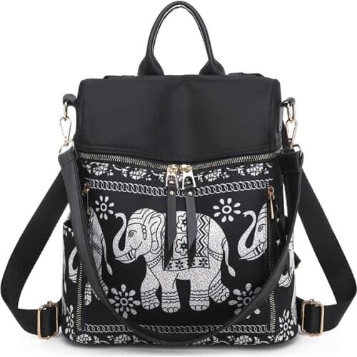2019 New Fashionable Shoulder Bag Women Oxford Fabric Backpack Elephant-Print Travel Rucksack Hand Bag Girls Daypack