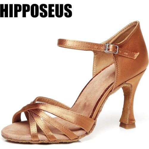 Hipposeus New Ballroom Dance Shoes Women Latin Modern Salsa Dance Shoes Girls Female Suede Bottom Party Dancing ShoesSandals