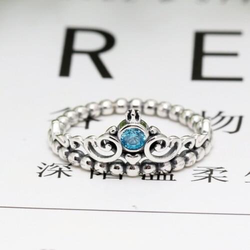 New Fashion Original 925 Silver Blue Princess Tiara Ring For Women Wedding Engagement Pan Rings DropShipping Wholesale