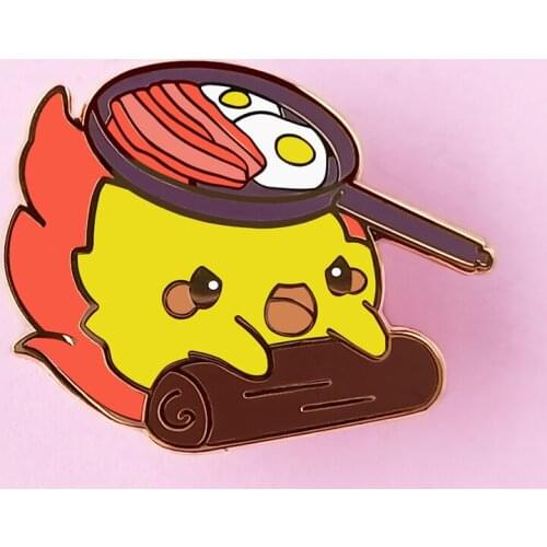 Fire Demon Calcifer Fried Eggs and Bacon Enamel Brooch Pin Backpack Hat Bag Lapel Pins Badges Fashion Jewelry Accessories