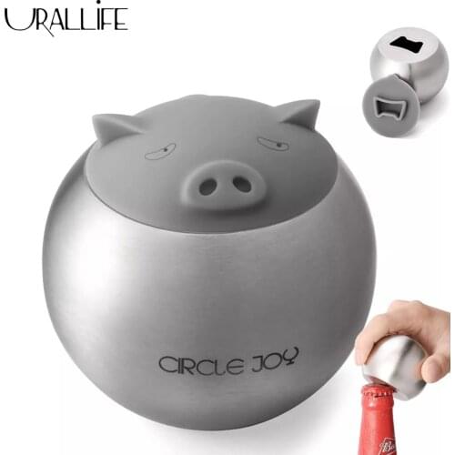 Urallife Circle Joy Creative Beer Bottle Opener Cute Pig Shaped Design Stainless Steel Can Opener Tools Multi-Functional Opener