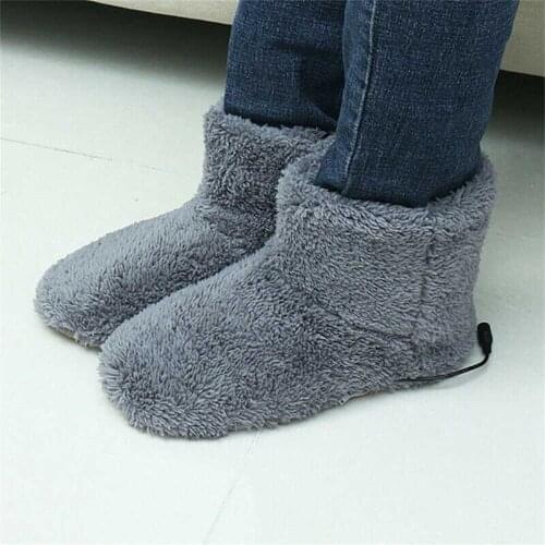 Couple Winter Warm USB heater foot shoes plush warm electric slippers feet heated washable Shoes Pink35-39 Gray 39-43