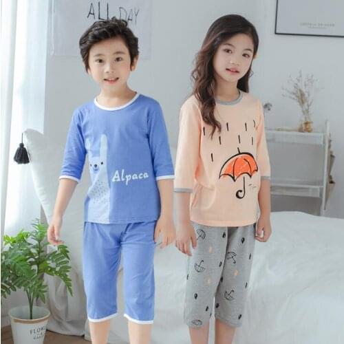 Boys Girls Pajamas 2021 Summer Long Sleeve Childrens Clothing Sleepwear Cotton Poplin Pyjamas Sets For Kids 6 8 10 12 14 Years
