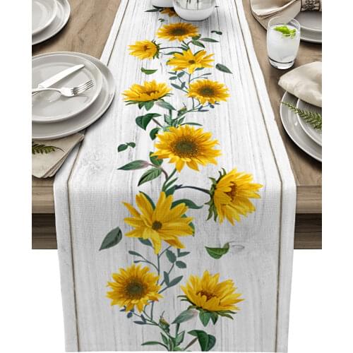 Sunflower Texture Wood Grain Retro Table Runner Modern Party Dining Table Runner Wedding Table Decor Tablecloth and Placemats
