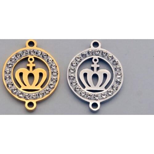 1pcs Gold Color Diamond Crown Charms Fit Bracelet Connector Bezel Necklace Accessories DIY Jewelry Making Findings Women Gifts