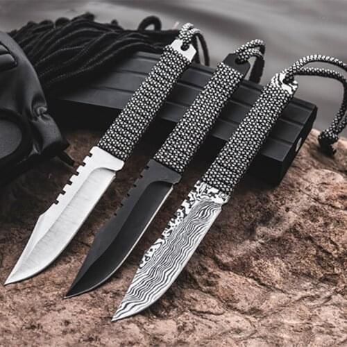 Diving straight knife Outdoor self defense sharp outdoor camping Tool umbrella rope handle kitchen daily fruit knife