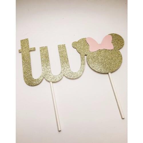 Pink and Gold mouse Two Cake Topper // Gold and Pink Birthday Cake Topper Custom numbers