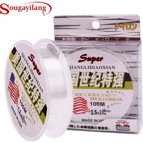 Sougayilang Fishing Line Super Strong 100m 100% Nylon Transparent Fluorocarbon Fishing Line Carp Fishing Line Tackle De Pesca