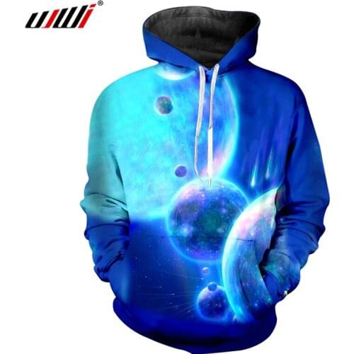 UJWI Hoodies Blue Printed Universe Planets Sweatshirt 3D Hoodie Men Hip Hop Coat Casual Fashion Hat Pullovers Man Brand Clothes
