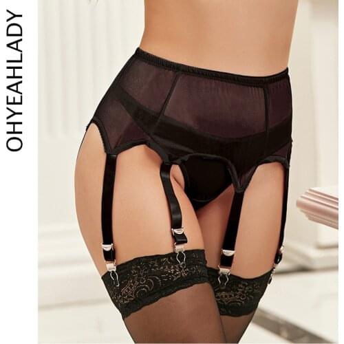 Ohyeahlady Vintage High Waist Garter Lingerie Mesh Plus Size Garter Belt Stocking 6 Straps Bridal Garter For Women