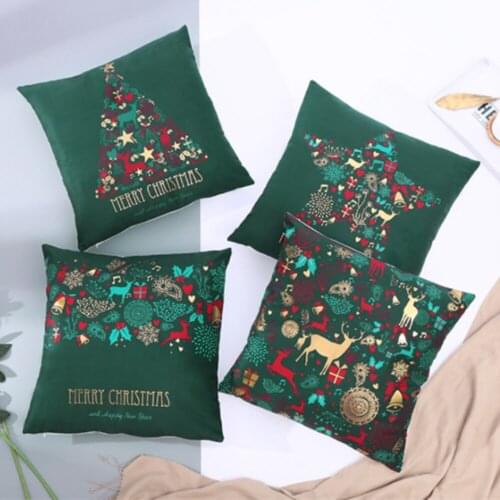 Christmas Green Cushion Cover Decorative Sofa Pillow Cover Case Seat Car Home Decor Throw Pillowcase Christmas Retro Decoration