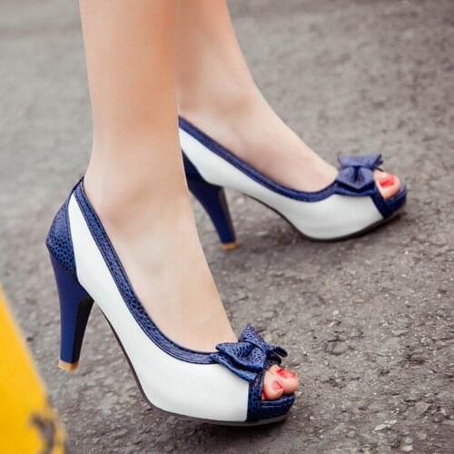 AIWEIYi Women Sandals Peep toe Thick High Heels Platform Shoes Sweet Bow Slip On Spring Summer Autumn Dress Party Pumps Shoes