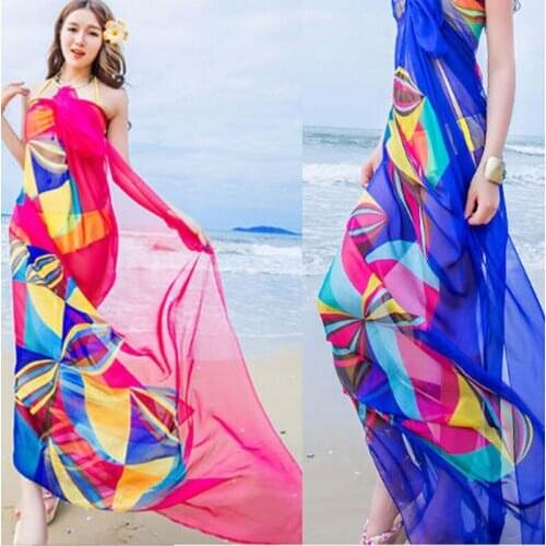 BOHO Womens Floral Chiffon Scarves Sundress Summer Ladies Long Maxi Kimono Beach Wrap Beachwear Long Blouse Pashmina Shawl
