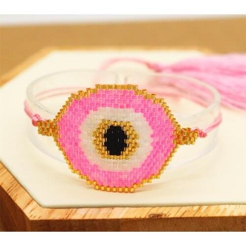 ZHONGVI Turkey Evil Eye Bracelet For Women Pink Eye Pulseras Jewellery Crystal Beads Jewelry Fashion Loom Miyuki Bracelets Gift