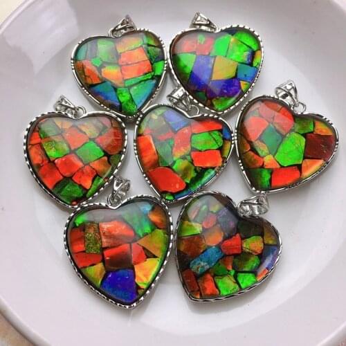 1 piece Ammonite heart s925 inlaid pendant FPPJ wholesale nature for gift gemstone beads