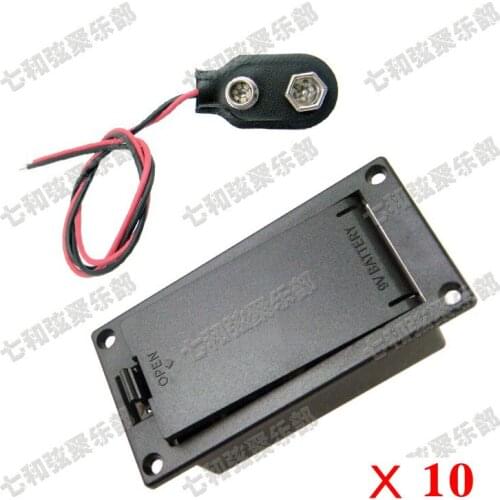 10 set 9V Battery Box/Holder/Case Compartment Cover With 9 Volt Battery Clip Buckle for Active Guitar Bass Pickup (DCH-FH-DK10)