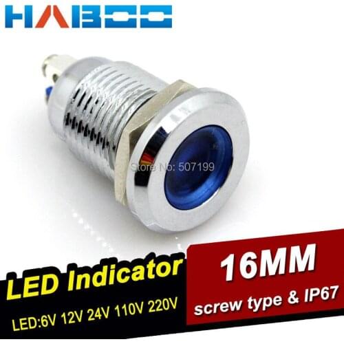 10PCS PACKING dia.16mm LED indicator lights screw type waterproof 6V 12V 24V 110V 220V