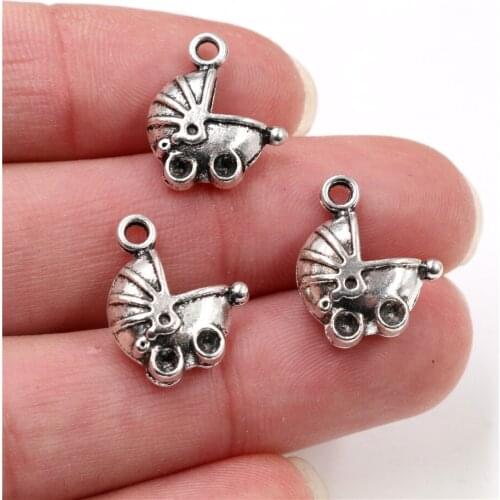 17x14mm 10pcs Antique Silver Plated Baby Carriage Handmade Charms Pendant:DIY for bracelet necklace-Q4-39