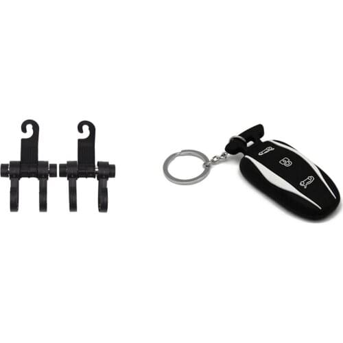 2X Car Hooks Back Seat Headrest Hanger with Black Silicone Key Bag Remote Key Set for Tesla Model
