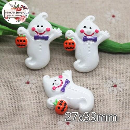20pcs Resin halloween ghost with pumpkin flat back Cabochon Art Supply Decoration Charm hair bow center 26x33mm
