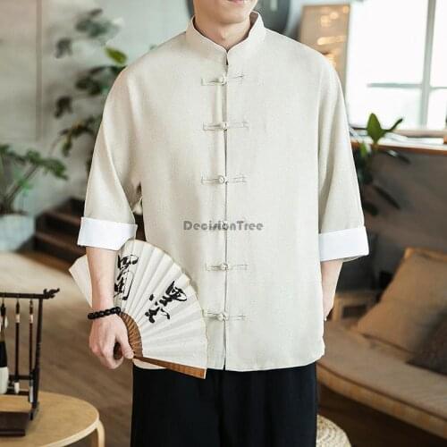 2021 chinese oriental style cook uniforms tang suits summer casual cuisine uniforms single breasted cotton and linen fabric tops