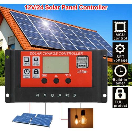 30A 12V 24V PWM Solar Panel Controller Intelligent LCD Display MPPT Battery Regulator